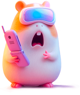 cochon d'inde avec casque de réalité augmenté et télépone dans la main